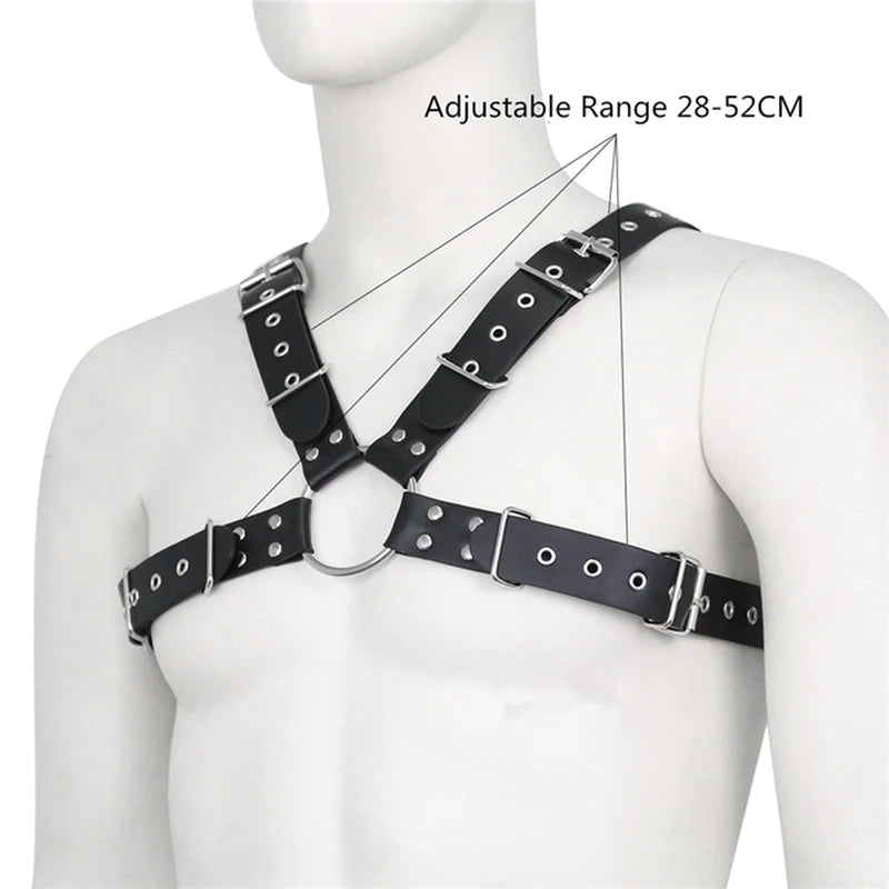 Fetish Gay BDSM Leather Chest Harness Men Adjustable Sexual Body Bondage Cage Harness Belts Rave Gay Clothing for Adult Sex