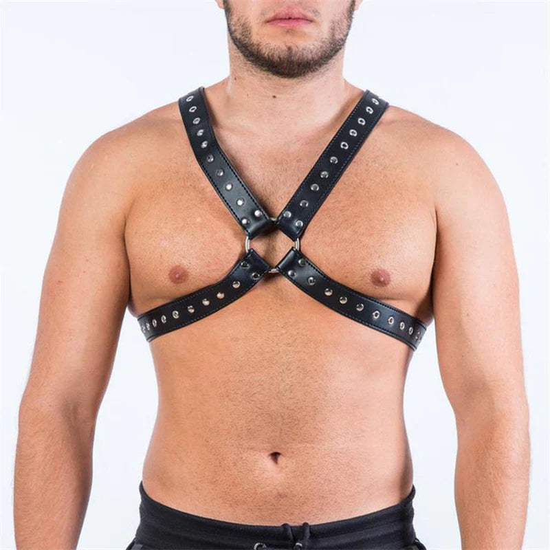 Fetish Gay BDSM Leather Chest Harness Men Adjustable Sexual Body Bondage Cage Harness Belts Rave Gay Clothing for Adult Sex