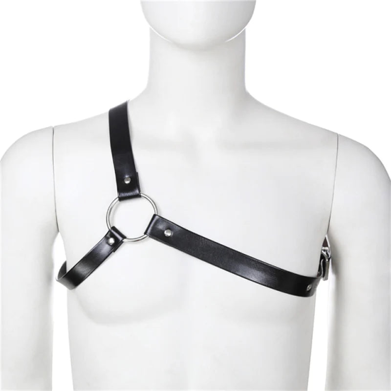 Fetish Gay BDSM Leather Chest Harness Men Adjustable Sexual Body Bondage Cage Harness Belts Rave Gay Clothing for Adult Sex