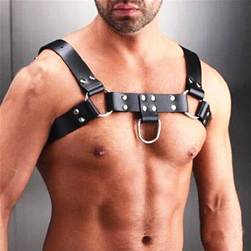 Fetish Gay BDSM Leather Chest Harness Men Adjustable Sexual Body Bondage Cage Harness Belts Rave Gay Clothing for Adult Sex