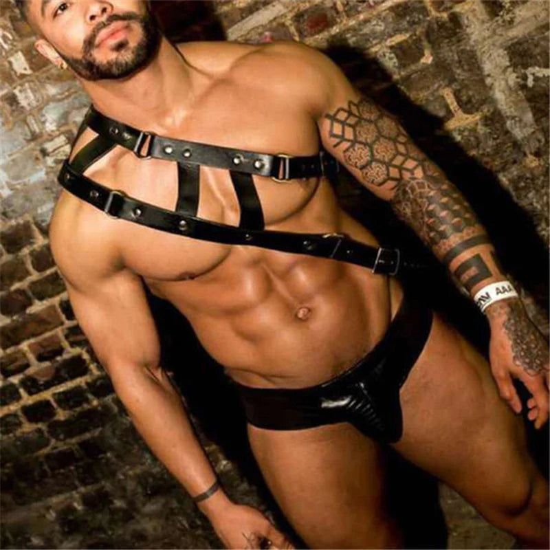 Fetish Gay BDSM Leather Chest Harness Men Adjustable Sexual Body Bondage Cage Harness Belts Rave Gay Clothing for Adult Sex