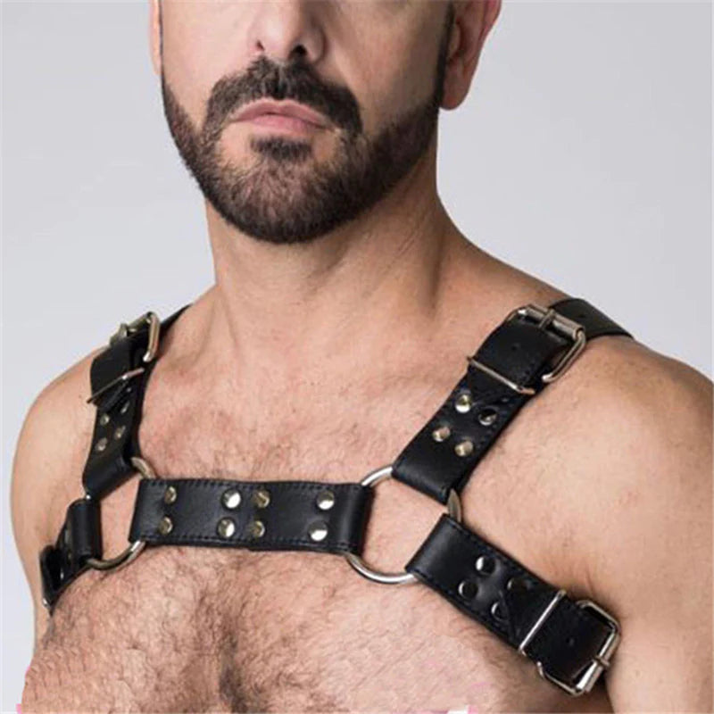 Fetish Gay BDSM Leather Chest Harness Men Adjustable Sexual Body Bondage Cage Harness Belts Rave Gay Clothing for Adult Sex