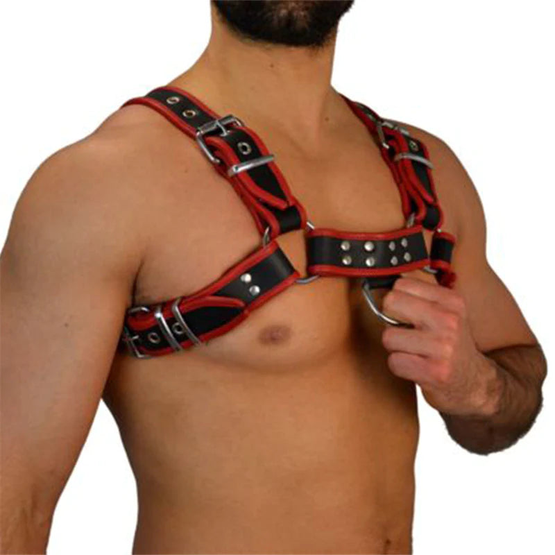 Fetish Gay BDSM Leather Chest Harness Men Adjustable Sexual Body Bondage Cage Harness Belts Rave Gay Clothing for Adult Sex