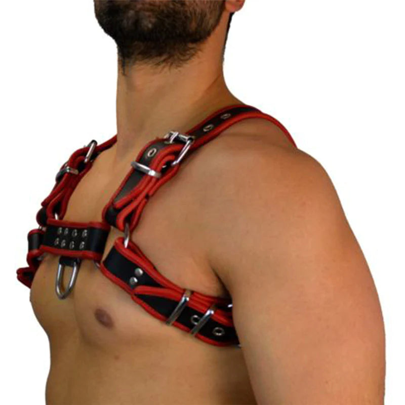 Fetish Gay BDSM Leather Chest Harness Men Adjustable Sexual Body Bondage Cage Harness Belts Rave Gay Clothing for Adult Sex