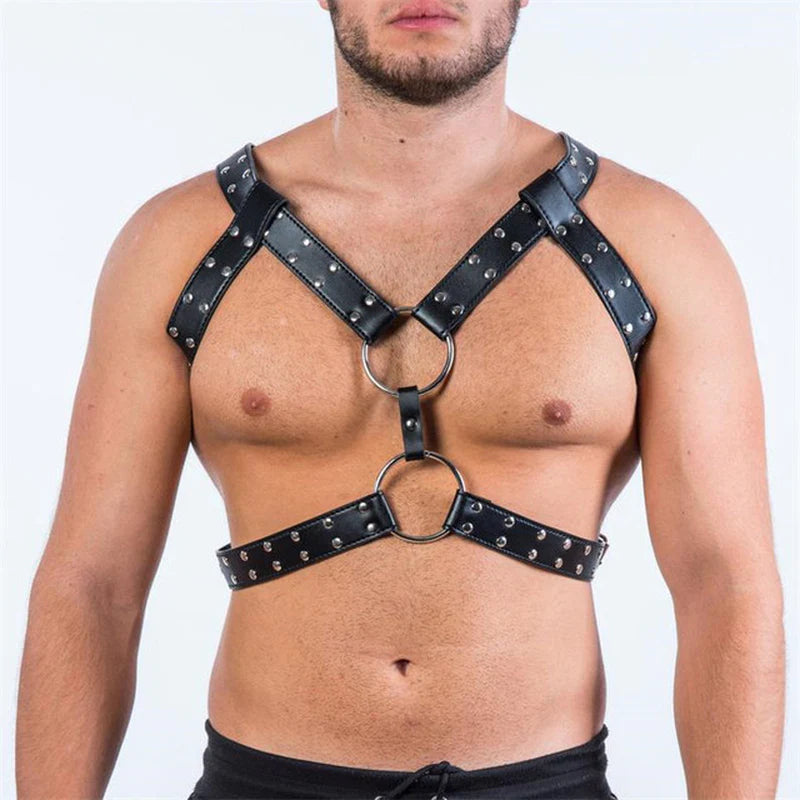 Fetish Gay BDSM Leather Chest Harness Men Adjustable Sexual Body Bondage Cage Harness Belts Rave Gay Clothing for Adult Sex