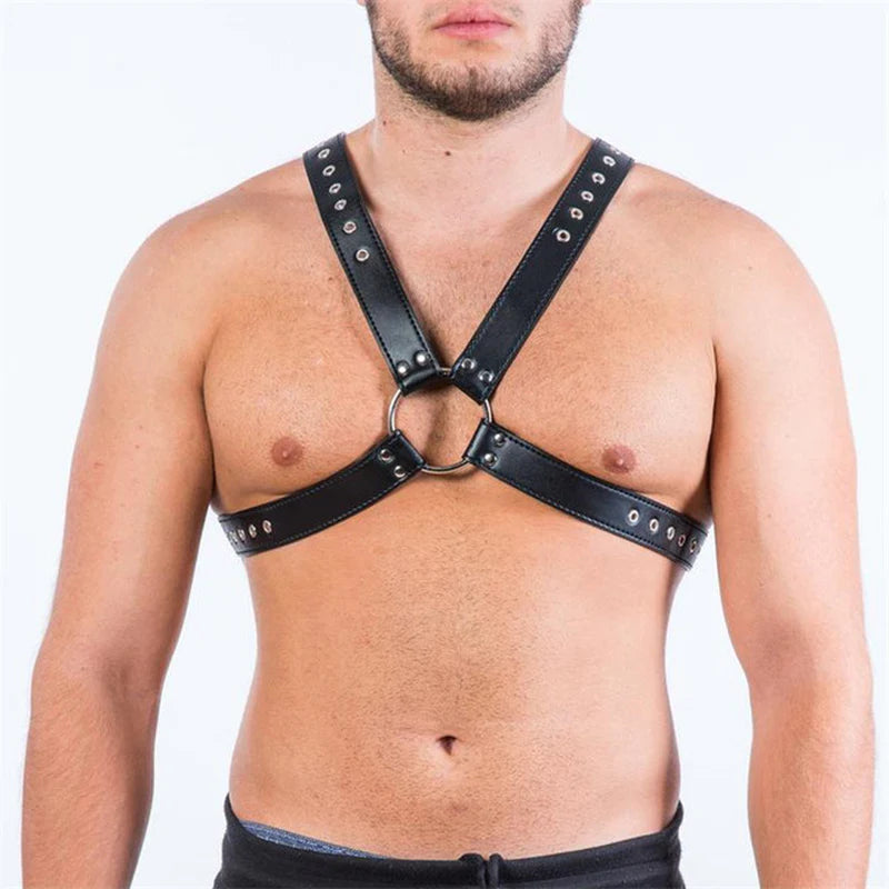 Fetish Gay BDSM Leather Chest Harness Men Adjustable Sexual Body Bondage Cage Harness Belts Rave Gay Clothing for Adult Sex