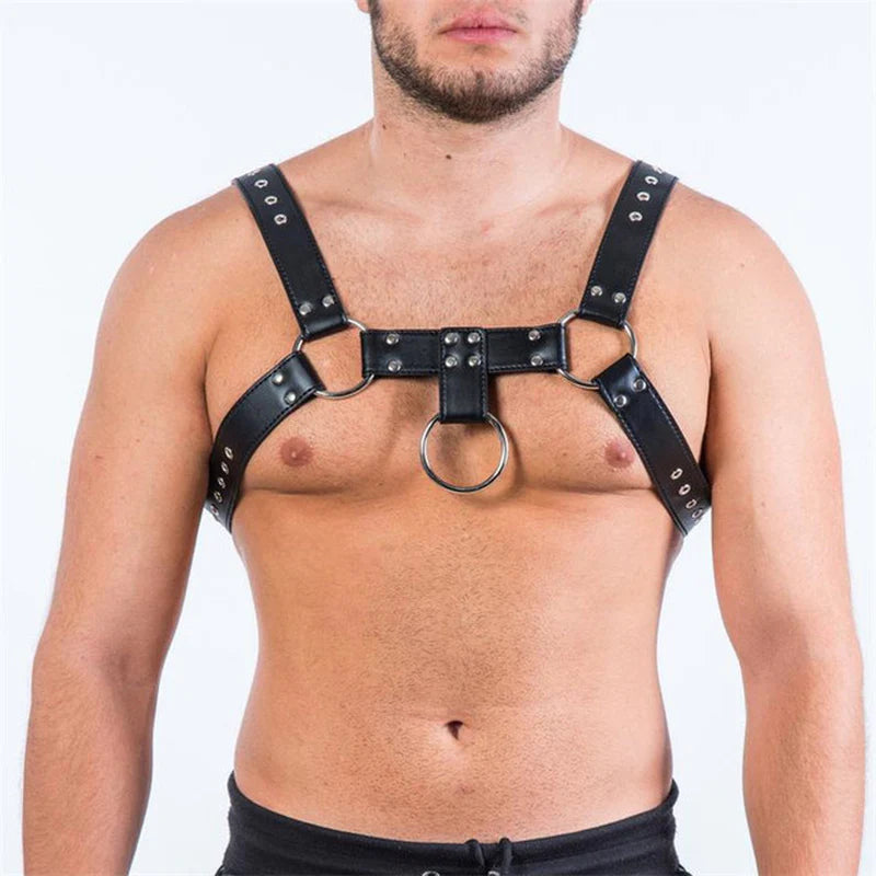 Fetish Gay BDSM Leather Chest Harness Men Adjustable Sexual Body Bondage Cage Harness Belts Rave Gay Clothing for Adult Sex